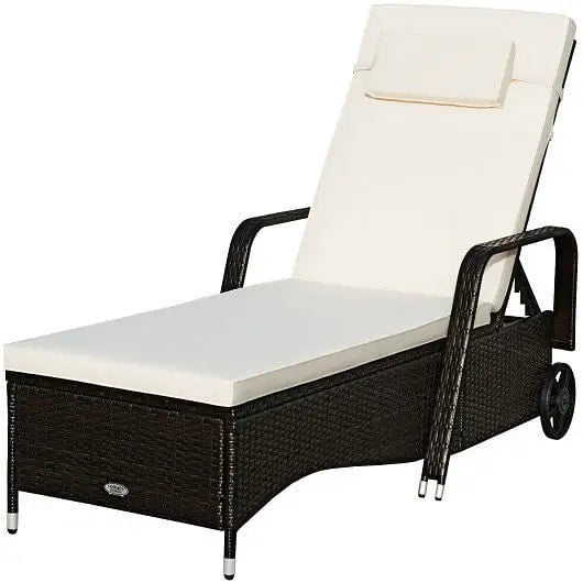 Outdoor Recliner Cushioned Chaise Lounge with Adjustable Backrest - Color:White - Outdoor Chaise Lounges