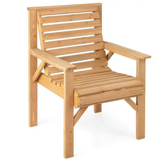 Outdoor Solid Fir Wood Chair with Inclined Backrest - Color:Natural - Patio Dining Chairs