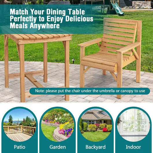 Outdoor Solid Fir Wood Chair with Inclined Backrest - Color:Natural - Patio Dining Chairs