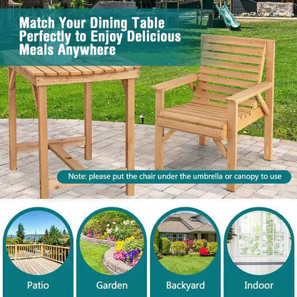 Outdoor Solid Fir Wood Chair with Inclined Backrest - Color:Natural - Patio Dining Chairs