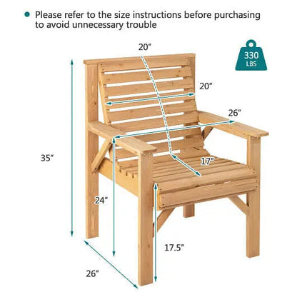 Outdoor Solid Fir Wood Chair with Inclined Backrest - Color:Natural - Patio Dining Chairs