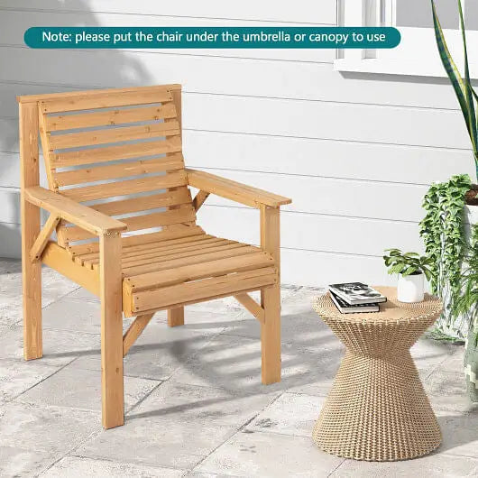 Outdoor Solid Fir Wood Chair with Inclined Backrest - Color:Natural - Patio Dining Chairs