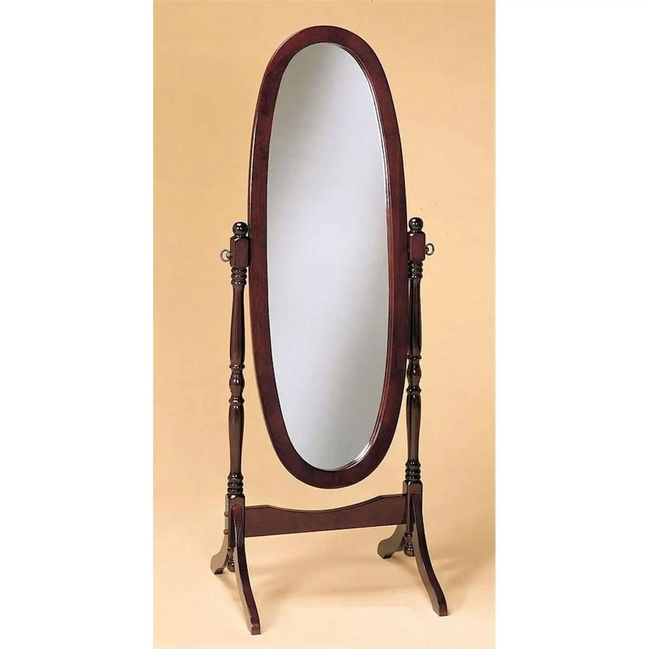 Oval Cheval Mirror Full Length Solid Wood Floor Mirror in Cherry - Mirrors