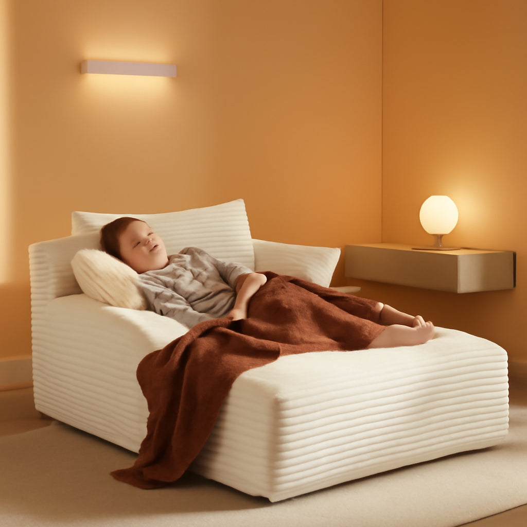 50" Oversized Chaise Lounge Sofa Chair Indoor, Modern Corduroy Sleeper Sofa Cloud Couch with 3 Soft Pillows, Comfy Single Seat Floor Chair for Living Room Apartment Office (White)-0