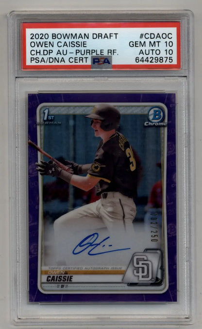 Owen Caissie 2020 Bowman Chrome Draft Purple Refractor Auto PSA 10 Gem Mint