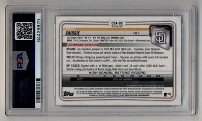 Graded Owen Caissie Bowman Chrome Draft Refractor Auto baseball trading card with PSA 10