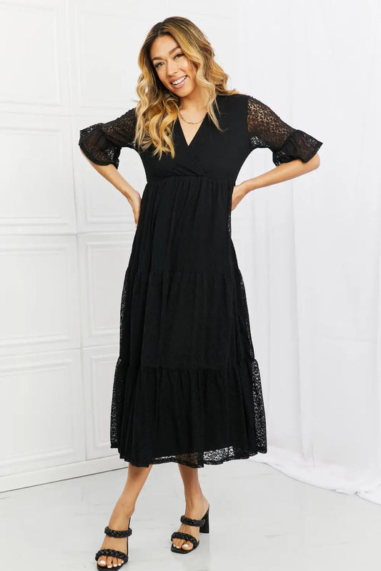 P & Rose Lovely Lace Full Size Tiered Dress - Black / S