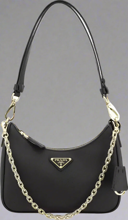 PRADA Lux Black Leather Shoulder Bag – Designer Handbag for Women