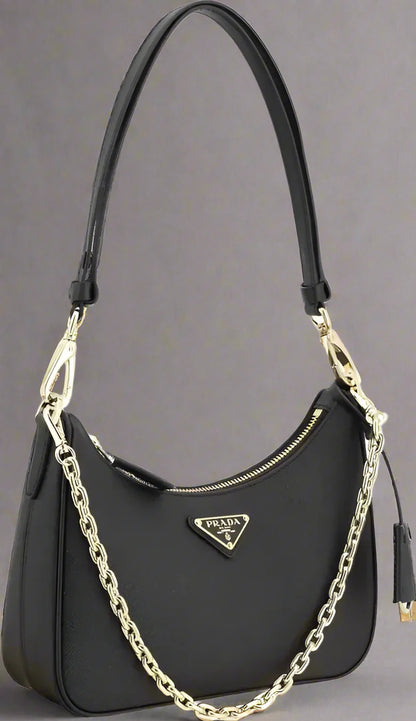 PRADA Lux Black Leather Shoulder Bag – Designer Handbag for Women