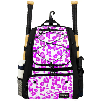 Baseball Bag Youth Baseball Bag Softball Bat Bag with Shoe Compartment Baseball Equipment Bag TBall Bat with Fence Hook for Batting Mitten Helmet Teeball Gear Adult Pink Leopard