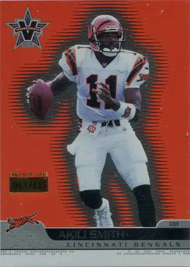 Football player in white Cincinnati Bengals uniform on Pacific Vanguard Premiere Date Parallel Card