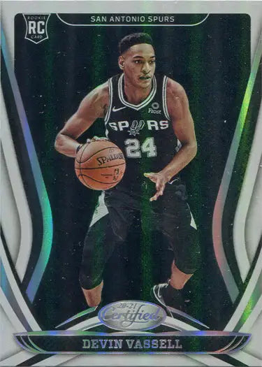 Basketball trading card of Devin Vassell dribbling for the San Antonio Spurs base card