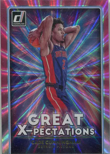 Basketball trading card featuring player in blue and red uniform with Great Expectations text