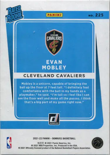 Evan Mobley Cleveland Cavaliers Orange Laser Parallel Card from Panini Donruss 2020-21