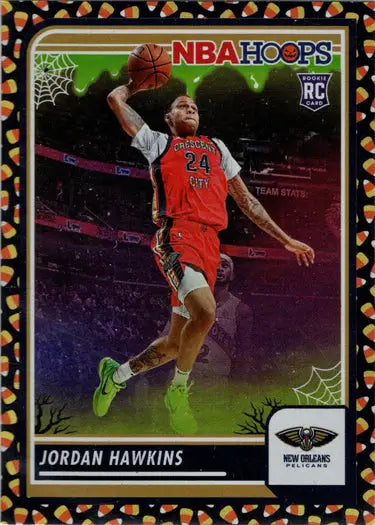 Jordan Hawkins basketball card from Panini Haunted Hoops Candy Corn Parallel 125
