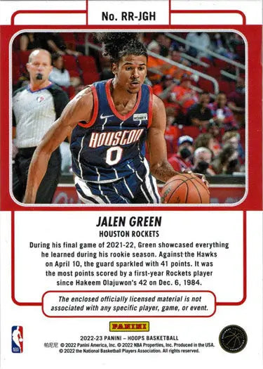 Jalen Green Rookie Remembrance Jersey Card from Panini Hoops Basketball 2022-23