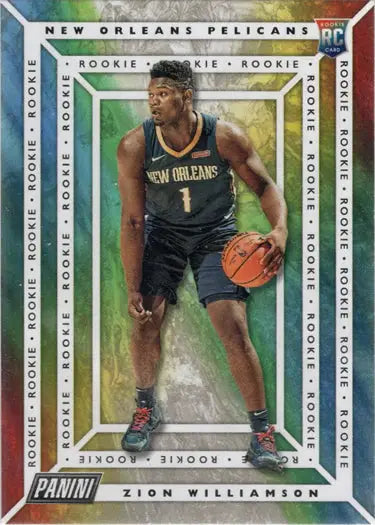 Basketball trading card of Zion Williamson, New Orleans Pelicans base rookie card