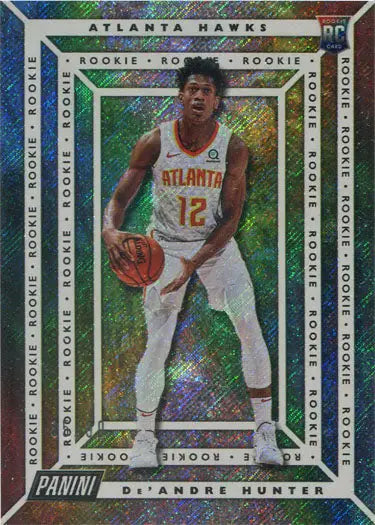 Atlanta Hawks Rapture Parallel Rookie Card featuring D. Hunter in white uniform 12