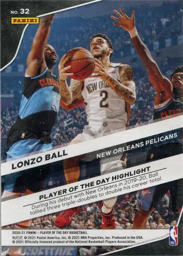 Basketball trading card of Lonzo Ball in action from Panini Player of the Day base card