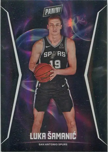 Basketball trading card of Luka Samanic in Spurs uniform, a rare parallel base card