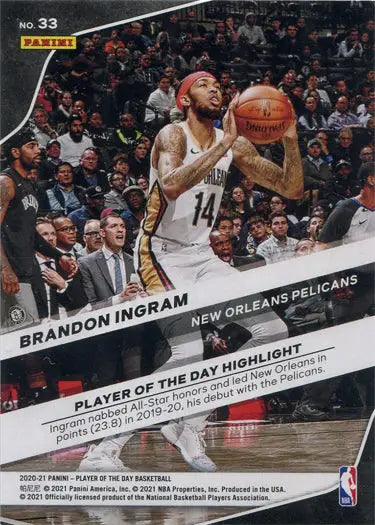 Basketball trading card featuring Brandon Ingram in action on the court, Tango Parallel Card
