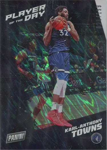 Basketball trading card of K-A Towns in blue and red uniform, Lava Parallel Base Card 32