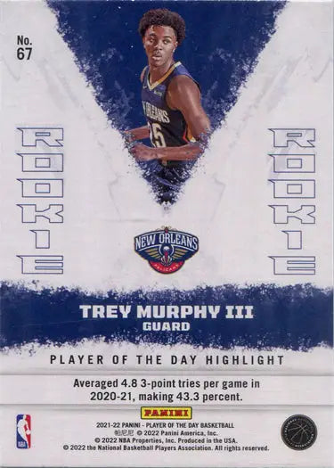 Basketball trading card of New Orleans Pelicans player T Murphy III Lava Parallel Base 079/199