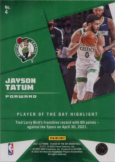 Basketball trading card of Jayson Tatum in action on a Panini Rainbow Parallel design