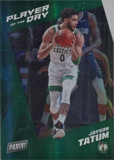 Basketball trading card featuring Jayson Tatum in action from Panini Rainbow Parallel series