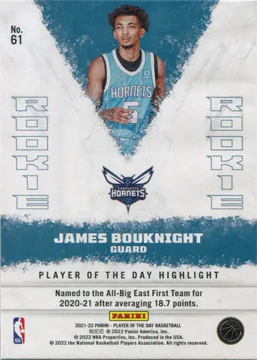 Basketball trading card of James Bouknight in teal Charlotte Hornets jersey, rainbow parallel