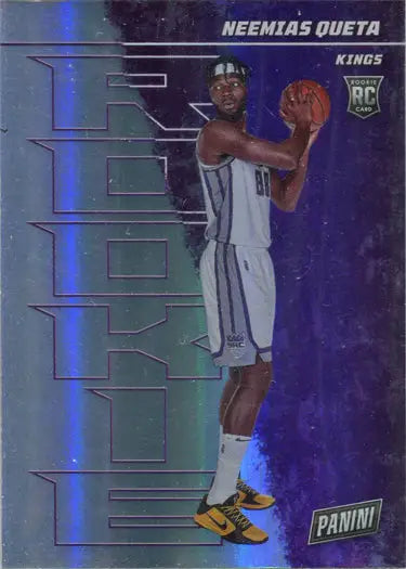 Basketball trading card of Neemias Queta in white uniform from Panini Player of the Day rainbow parallel