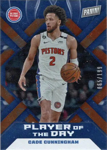 Basketball trading card of Cade Cunningham in orange foil parallel from Panini Player of the Day