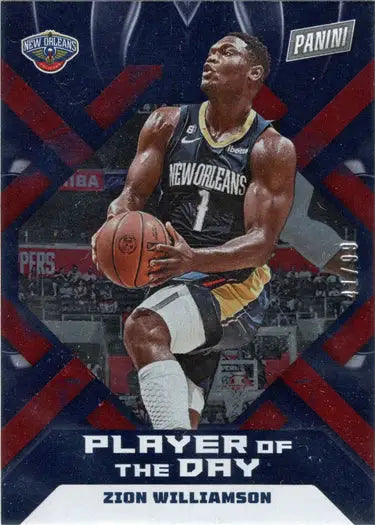 Basketball player in New Orleans Pelicans uniform shooting red foil parallel card
