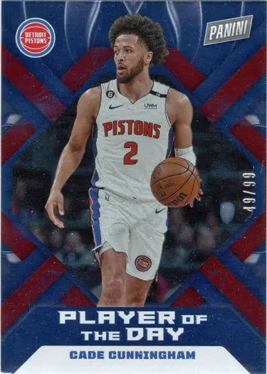 Basketball trading card of Cade Cunningham in red foil parallel from Panini Player of the Day