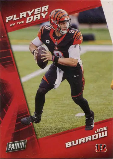 Football player in Cincinnati Bengals uniform showcasing Panini Base Card 6 Joe Burrow