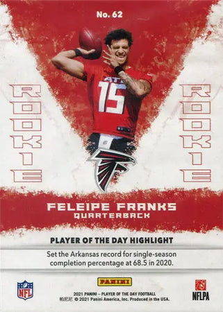 Football player card of quarterback Feleipe Franks in red jersey 15 from Panini trading cards
