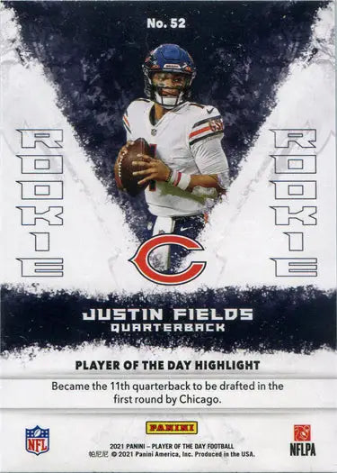 Football trading card of Justin Fields in a cracked ice design for Chicago Bears