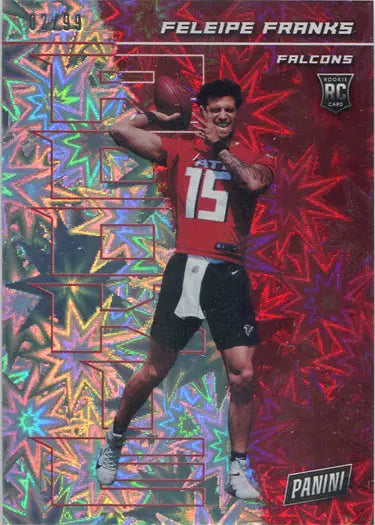 Holographic Kaboom Parallel Football trading card of Falcons player F. Franks jersey 15