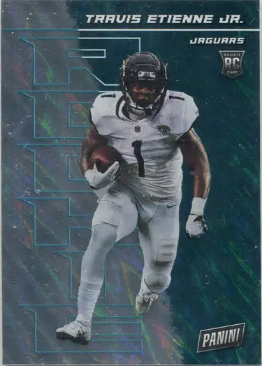 Football player in white uniform running with ball on Panini silver parallel trading card
