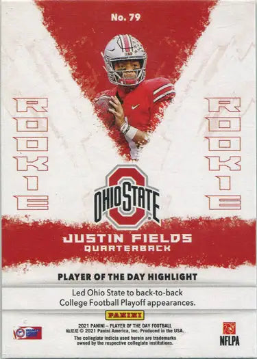 Ohio State quarterback Justin Fields on a Panini silver parallel trading card