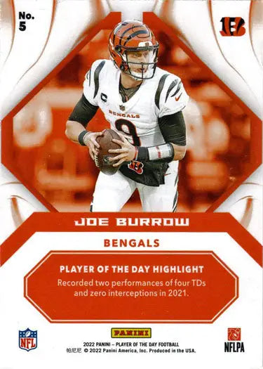 Cincinnati Bengals quarterback Joe Burrow football trading card for Panini base card set