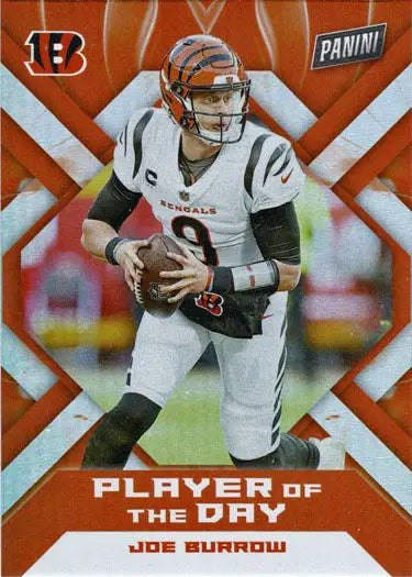 Panini Player Of The Day Football 2022 Foil Parallel Card featuring Joe Burrow in action