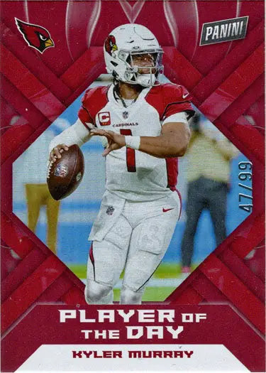 Football trading card featuring Kyler Murray in red foil parallel design
