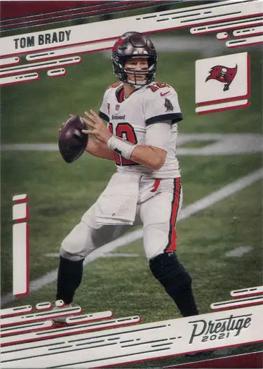 Football player in a white uniform on Panini Prestige Base Card, poised to throw football