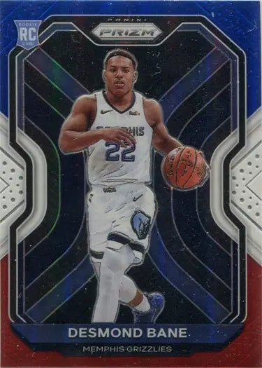 Basketball trading card of Desmond Bane from Memphis Grizzlies Red White Blue Parallel