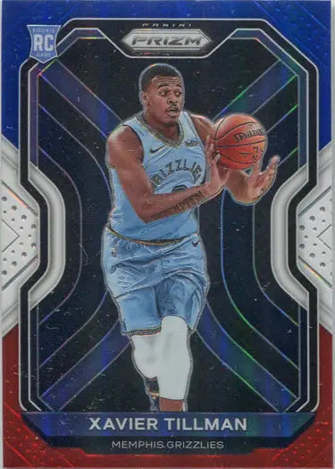Basketball trading card of Xavier Tillman from the Memphis Grizzlies, Red White Blue Parallel