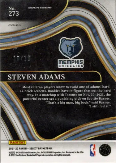 Gold shimmer parallel card featuring Steven Adams, Memphis Grizzlies, Panini Select 2021-22