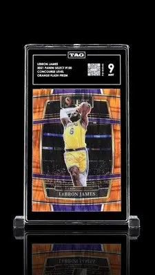 Graded Panini Select LeBron James Orange Flash Prizm basketball card for sale