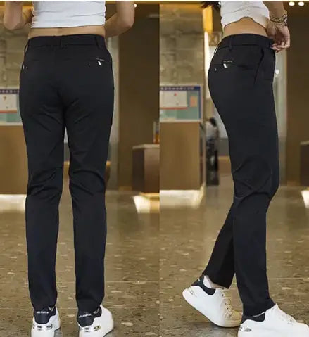 Women’s black slim-fit casual pantalones femenino Samoieda with white sneakers