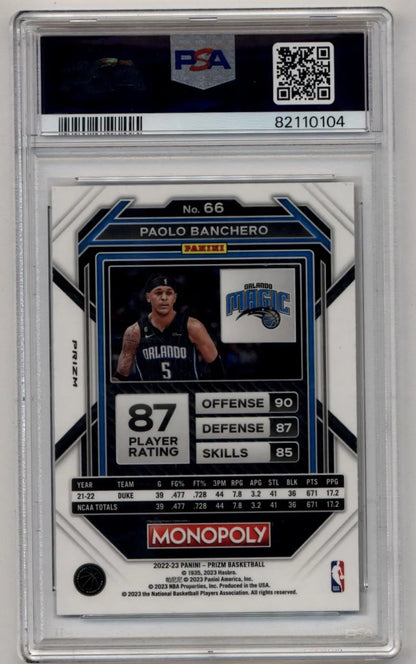 Graded Paolo Banchero Monopoly Black Prizm basketball card PSA 10 Gem Mint